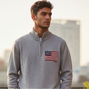 NEW Chaps American Flag Men’s Gray 1/4 Zip Sweater